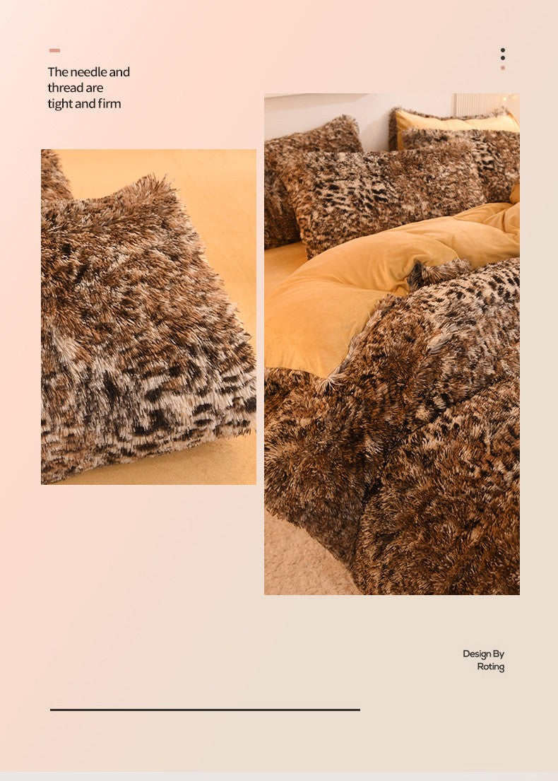 3pcs Luxurious Leopard Print Faux Fur Plush Duvet Cover Set - Ultra-Soft, Warm, and Fluffy Shaggy Design with Zipper Closure - I