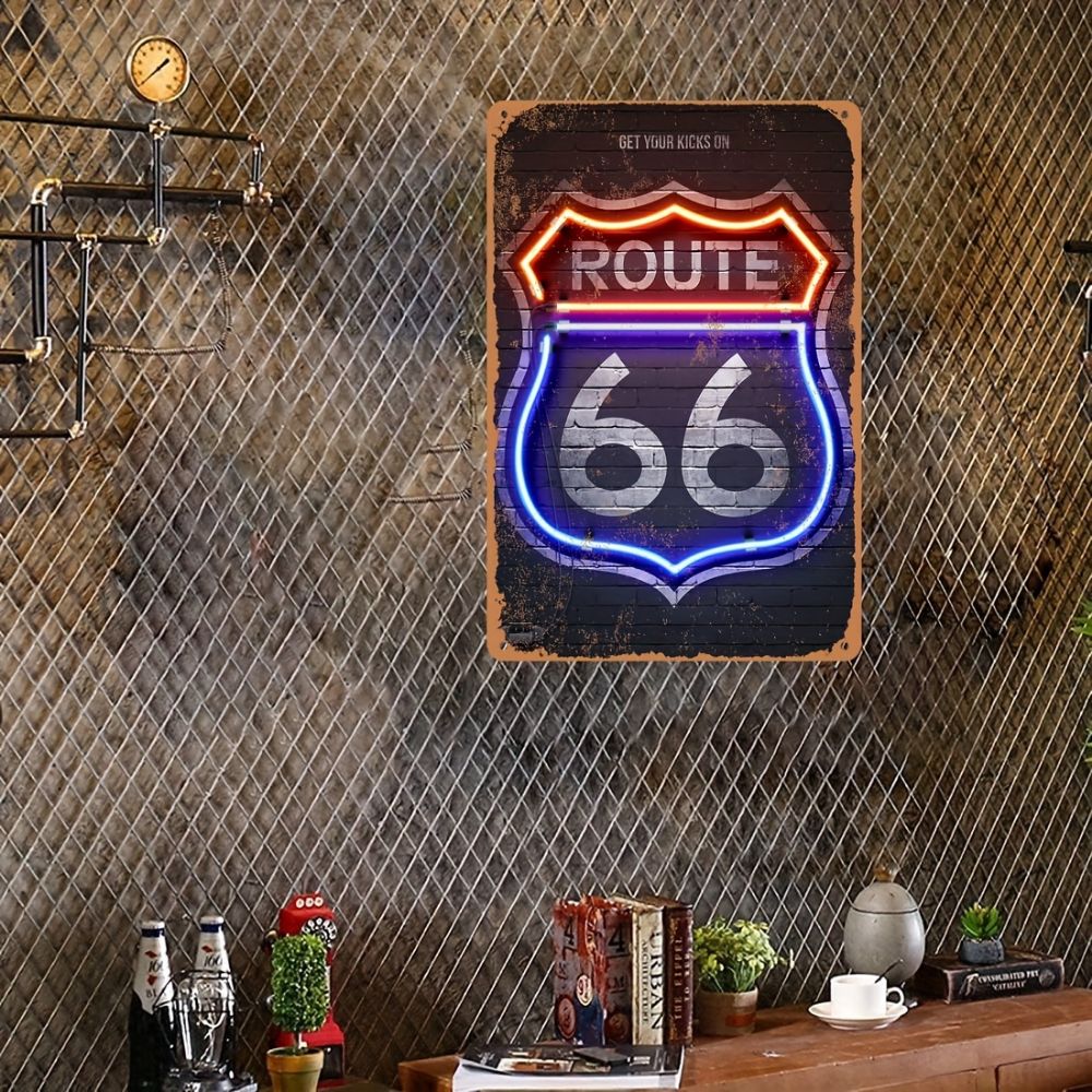 A retro Route 66 neon aluminum sign interesting Route 66 aluminum poster bar decoration restaurant decoration street decoration
