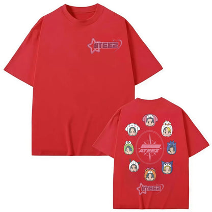Kpop ATEEZ Cartoon T-shirt in Your Fantasy World Tour 2025 Graphic T Shirts Men Women Clothing Fashion Y2k Short Sleeve T-shirts