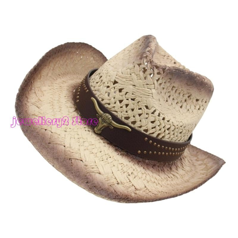 C9GF Straw Cowboy Hats With Wide Brims Cap For Adults Children And Outdoor Event