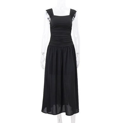 WhereMery Elegant Slip Long Dresses Sexy Women Ruched Bodycon Solid Maxi Dress S