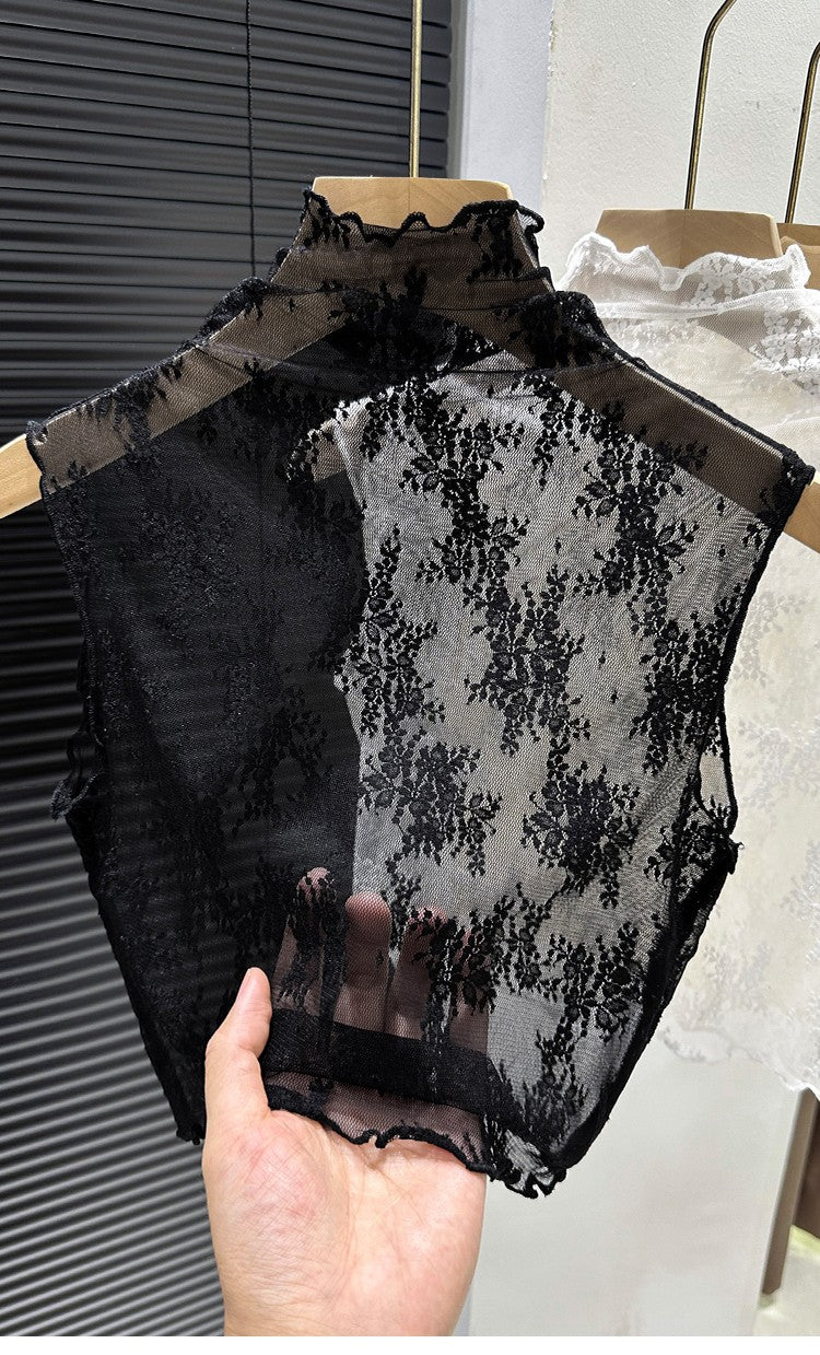 2024 New Lace Svel Mo Collar Top Women's Inner Wear f High Collar ort Length Base irt Korean Sle Commute Wind