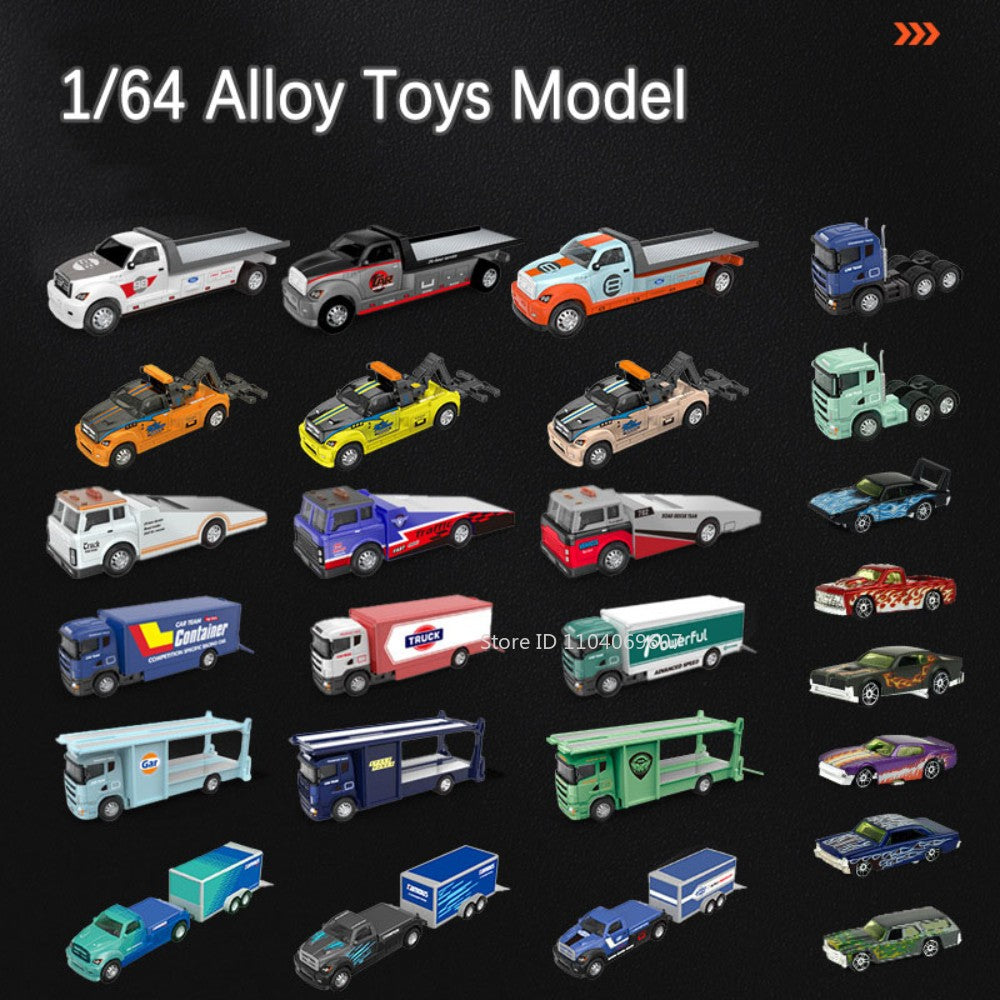 Caminhão de Contêineres em Miniatura Escala 1:64 Carrinhos de Brinquedo de Metal Diecast Reboque com Fricção Veículos de Transporte para Presentes Infantis