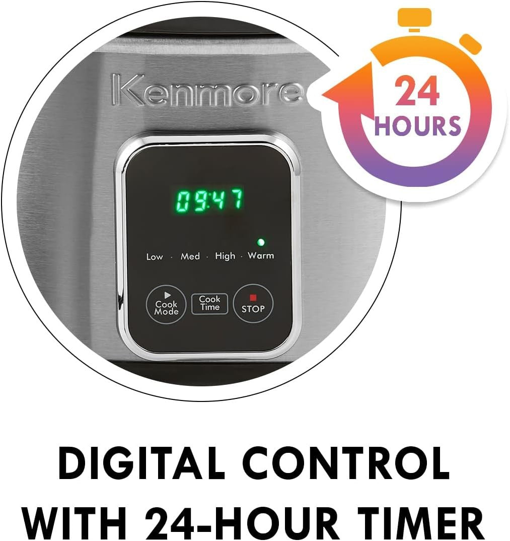 Panela Elétrica de Lenta Cocção Programável de Aço Inoxidável Kenmore 7 Litros para Arroz Aquecido e Cozido Sous Vide