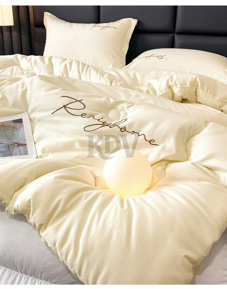 Edredom Acolchoado de Alta Qualidade para Outono/Inverno, Queen Size, Macio, Fofo, Enchimento de Edredom, Letra Bordada, Acolchoado Grosso e Quente para Cama