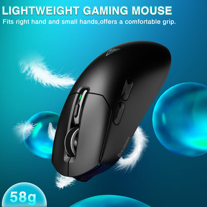 Mouse Gamer Sem Fio Tri-modo SOLAKAKA SM820 com Base Magnética Recarregável RGB PAW3311 24000DPI Macro Leve