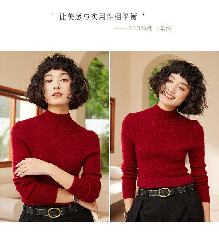 Autumn and winter new women's 100% pure cashmere semi high neck pullover sweater knitted slim fit hot selling women's top
