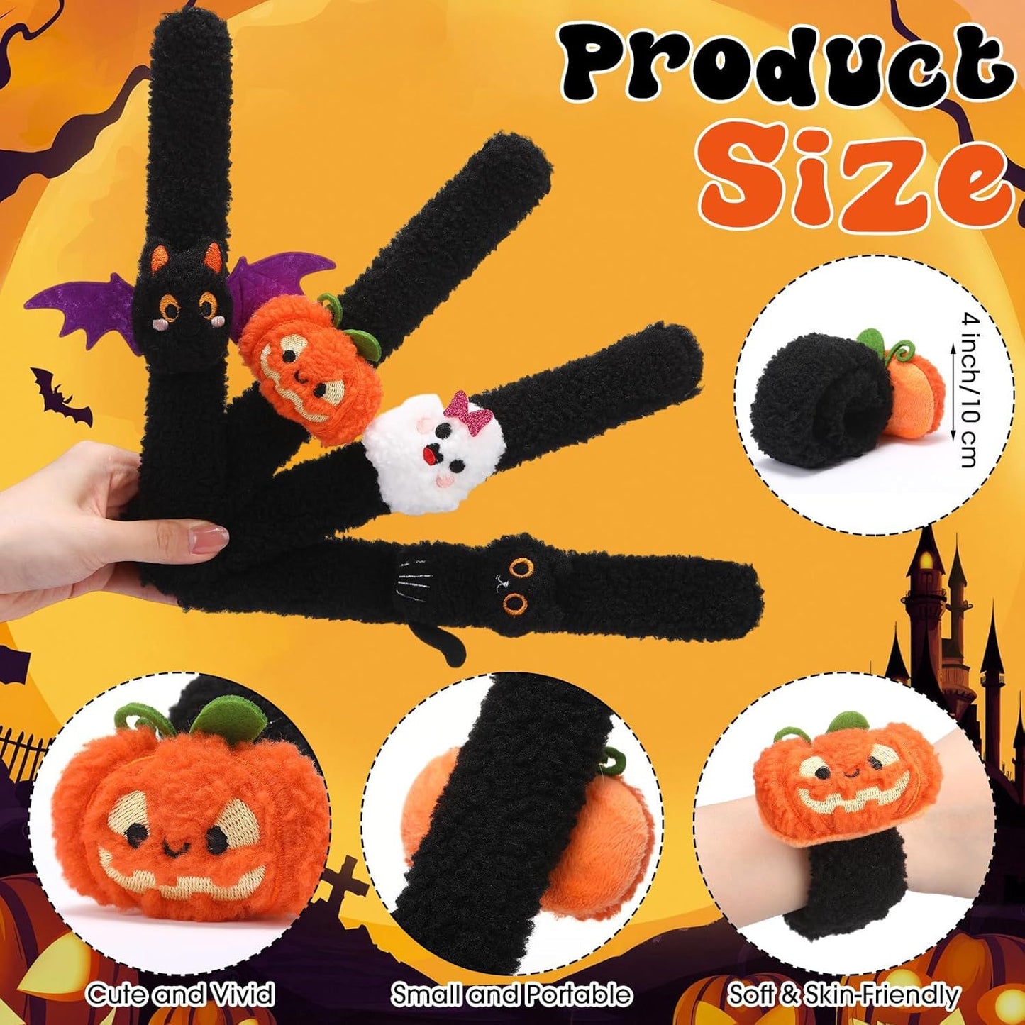 12-48Pcs Halloween Stuffed Slap Bracelets Ghost Plush Trick or Treat Gift Bag Fillers Halloween Party Favors Classroom Prizes