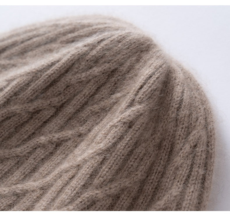 Autumn Winter 100% Cashmere Hat Double Layer Thickened Reversible Cold-Proof Unisex Knitted Wool Hat Versatile Ear Protection