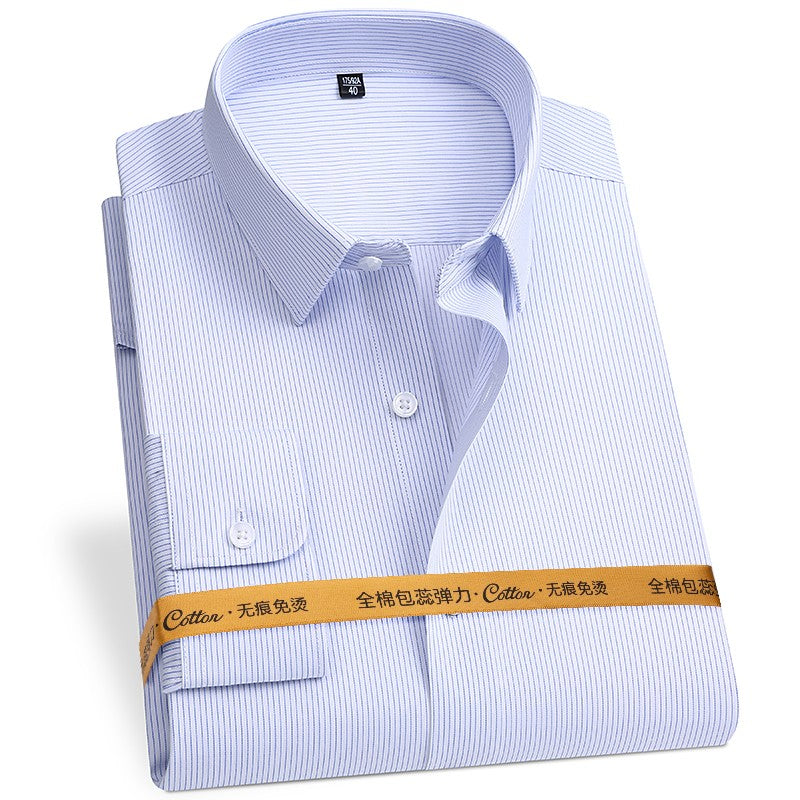 8XL Anti-Wrinkle 80% Cotton 15% Elastic Silk 5% Spandex No-Iron Business Office Soft Cozy Micro Elastic Long-sleeved Shirts Men