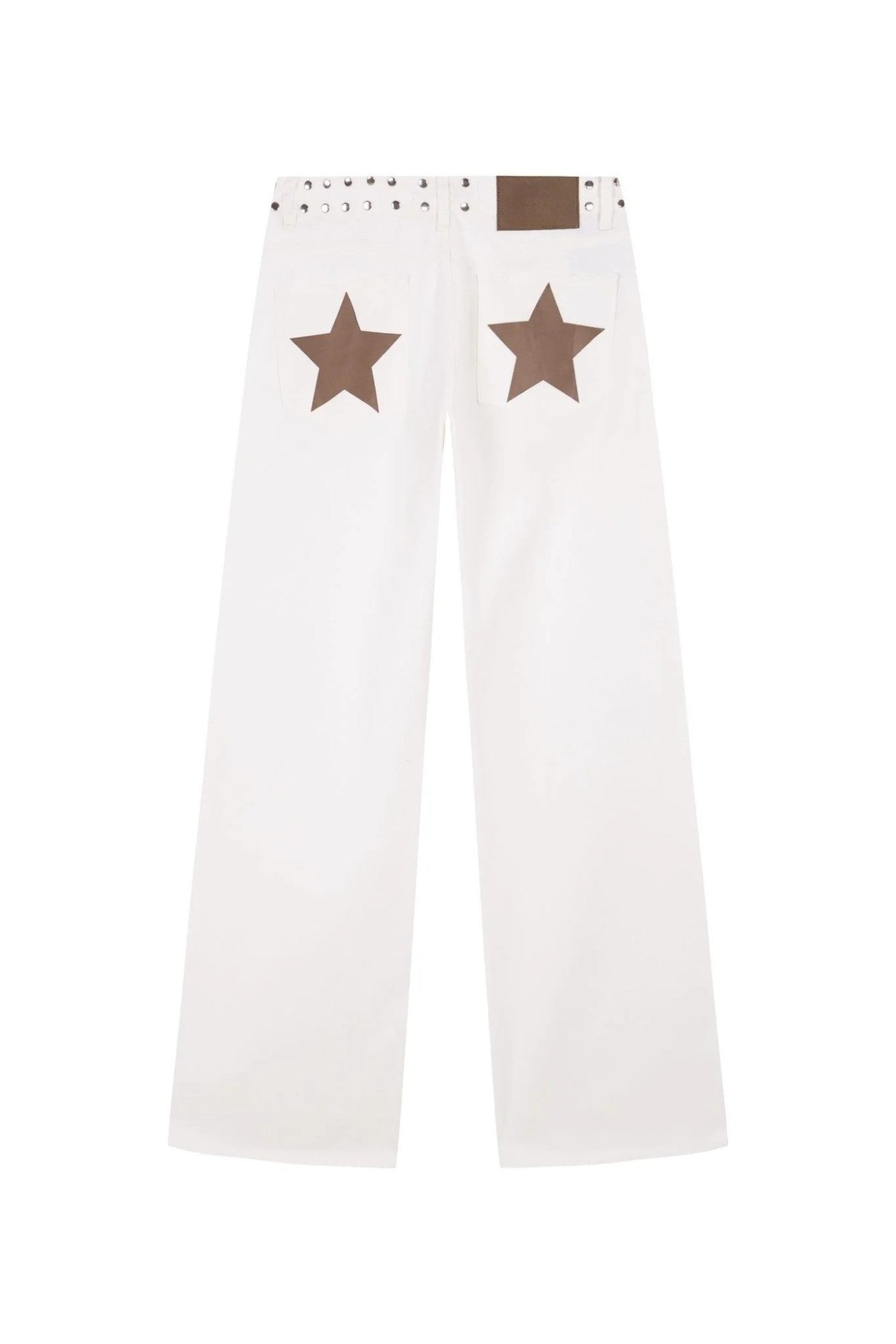 Spanish Street Fashion ONE DILEMMA Style Rivet Five-pointed Star Pattern White Jeans Women's Autumn Slim Straight Pants
