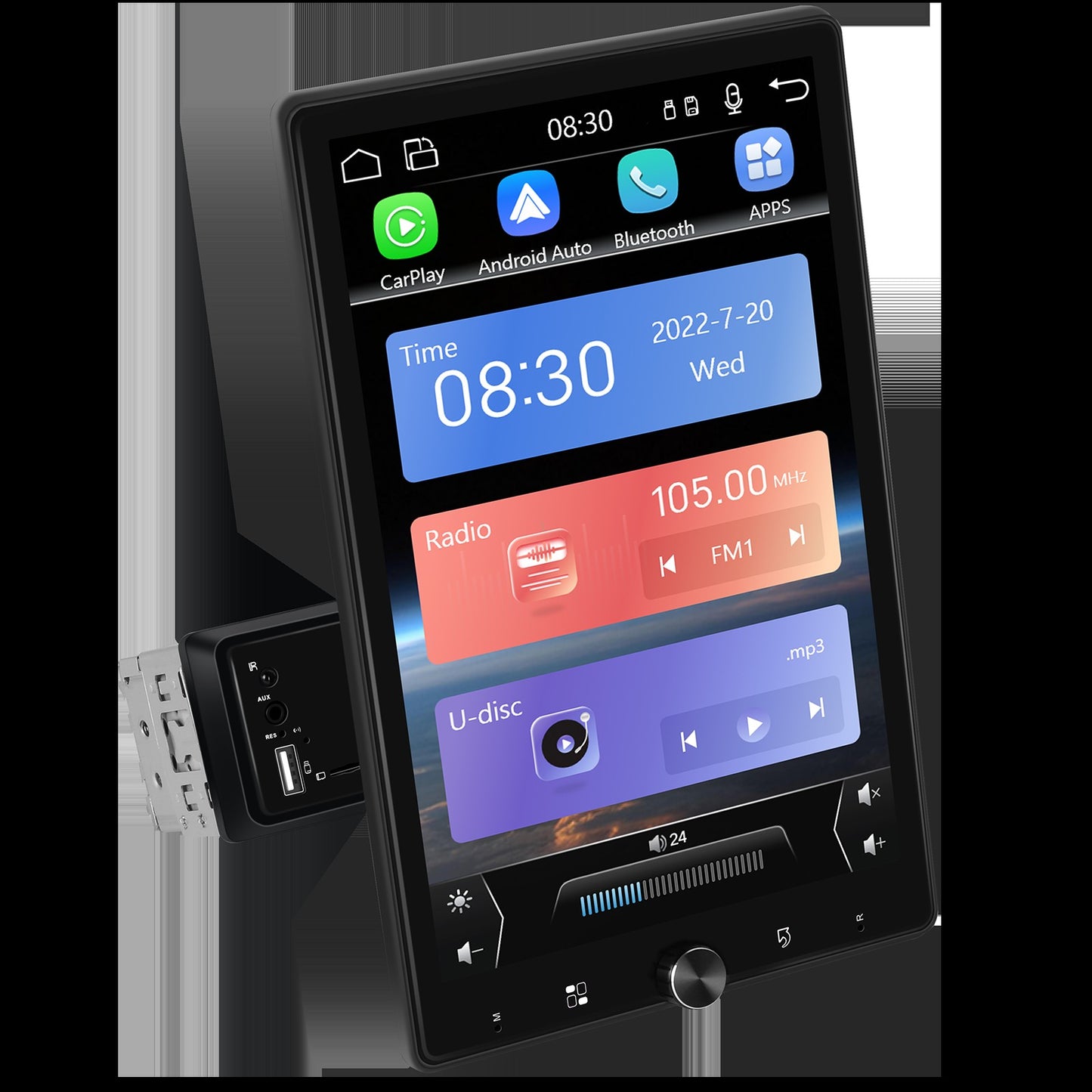 Podofo 10.4" Wireless CarPlay MP5 Player 1din Universally Rotation Car Multimedia Player Wireless Android Auto Car Radio Stereo