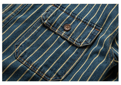 American Retro Workwear Long Sve Denim irt Loose Casual Striped ket irt Youth Trend Autumn Wear Iron Free