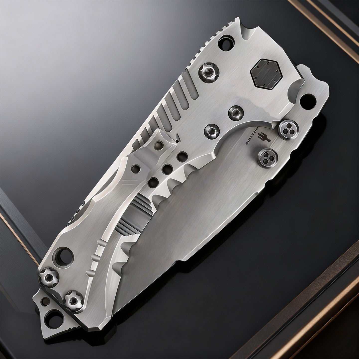 High-end handcrafted heavy-duty folding knife, titanium alloy handle and titanium-baked blue surface, collectible knife, men's g
