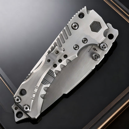 High-end handcrafted heavy-duty folding knife, titanium alloy handle and titanium-baked blue surface, collectible knife, men's g