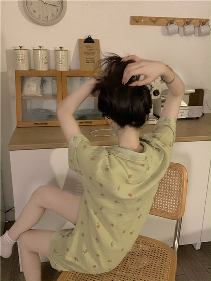 Women's Pajamas Set Foam Cotton Sleepwear Button down Tops and Shorts Pajama 2 Piece Suit Femme Nightwear Loungewear for Summer