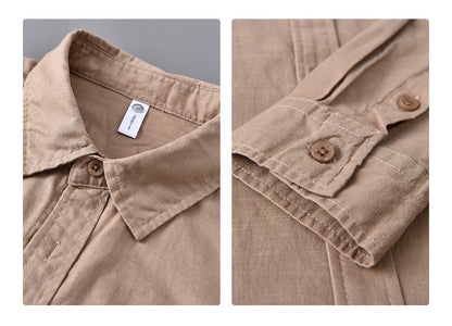 Men's Cotton-Linen Long Sleeve Shirt – Lightweight, Breathable, Vintage-Inspired Business Casual Shirt for Spring/Summer Fashion