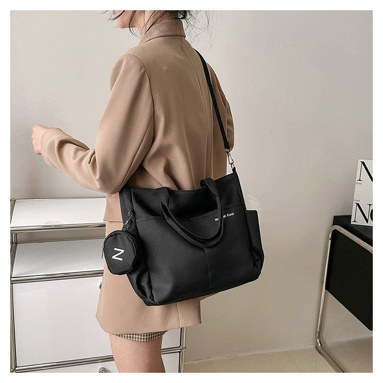 Minimalist Nylon Tote Bag, Oxford Waterproof Handbag Shoulder Crossbody Bag with Pocket, Effortless Style for Women Daily Errand