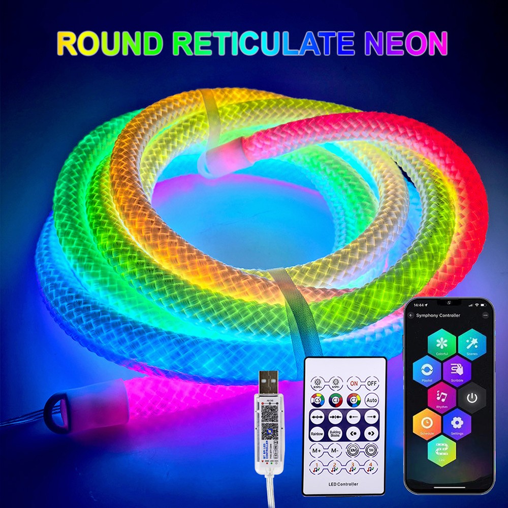 DC5V WS2812B WS28111 Round Reticulate Pattern Neon LED Strip 360 Degree Smart RGB Flexible Silicon Light Tape IP67 And 28Key Kit