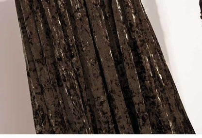 Plus Size Plus Size Women's Velvet Pleated A- Line Midi Skirt Autumn Winter Slimming Half-length Versatile Fashionable Commut...