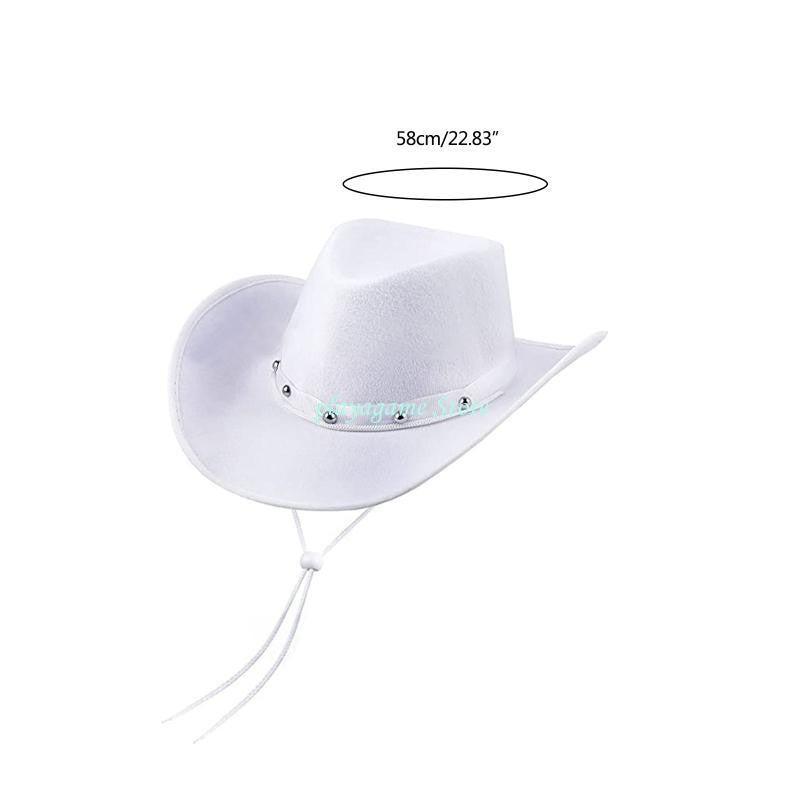 Y88A Creative Rivet-Decor Felt Cowboy Hat Cowgirl Big Brim Accessor