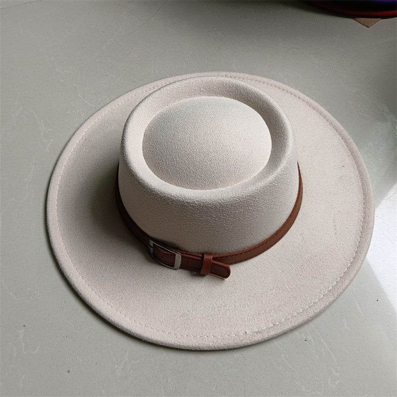 Chapéu Fedora unissex de inverno, superfície circular côncava e convexa, chapéu de jazz de feltro liso, elegante para homens e mulheres.