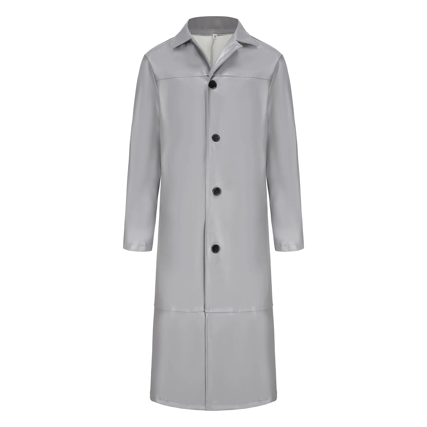 2024 New Men's Long Leather Jackets Goth Punk Button Trench Coat Solid Lapel Collar Long Pu Windbreaker Winter Leather Coats