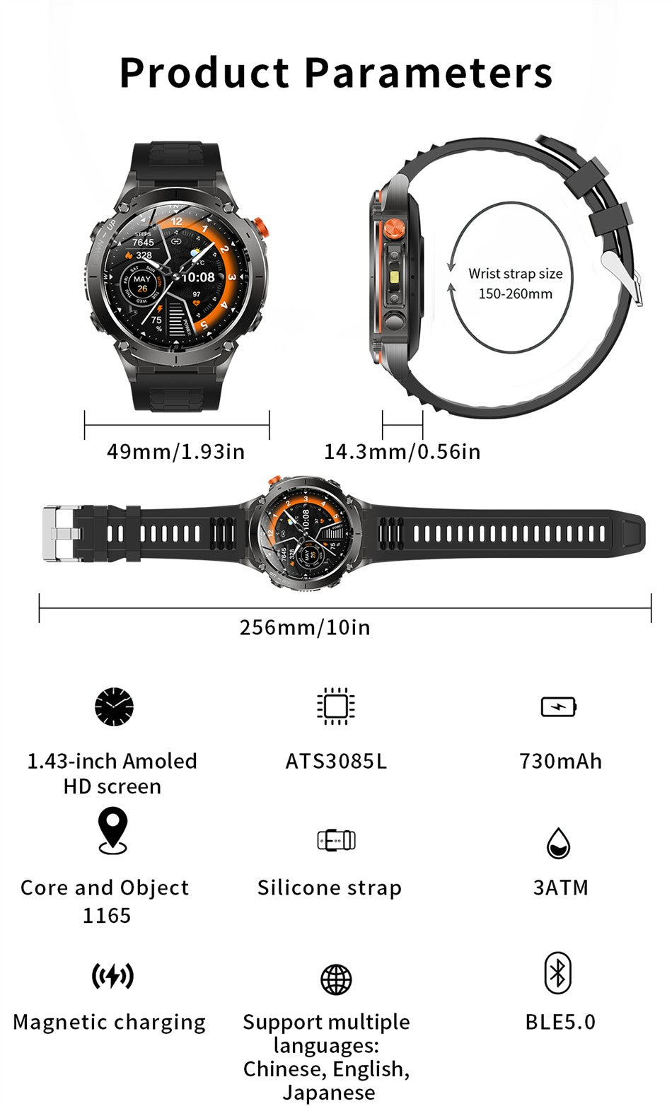 2025 NEW Dual-band GPS Outdoor Swim Sport Smart Watch Men Compass 730mAh Large Battery 10ATM Professional Waterproof Smart Watch