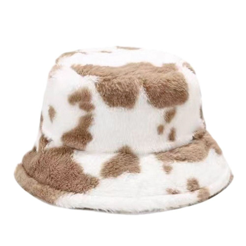 Winter Bucket Hat Women's Fashion Milk Cow Grain Panama Warm Hats Female Vintage Faux Fur Fisherman Cap Hats For Women Casual
