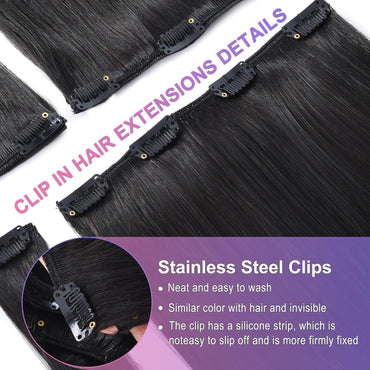 22 Inch Long straight Black Clip in Hair Extensions 130G 7pcs Synthetic Clip in Hair Extensions