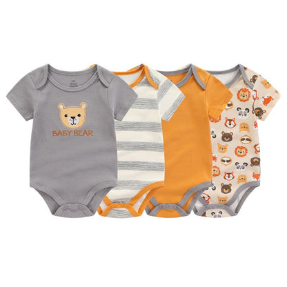 Kiddiezoom 4pcs Fashion Short Sleeve Cartoon Baby Boy Girl Bodysuit 100% Cotton Newborn Boy Girl Onesies Clothes