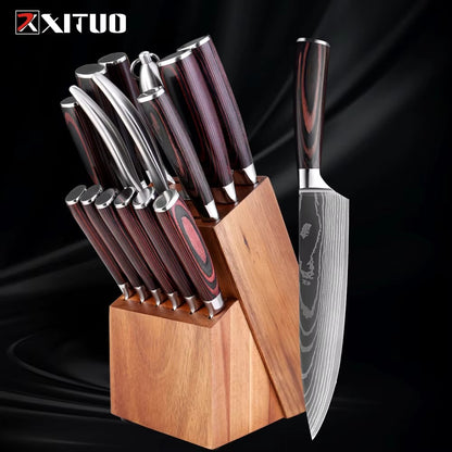 Conjunto de facas de cozinha japonesas 15 peças de chef profissional ultra afiadas para corte muito rápido com suporte tesoura afiador