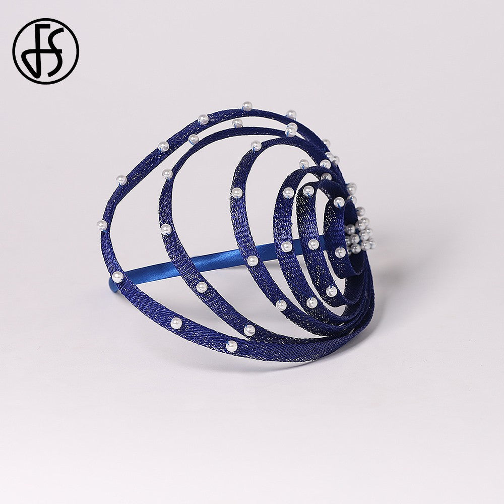 Fascinator Azul Royal com Pérolas Falsas - Elegante Toucado de Casamento, Chapéus Derby para Mulheres, Eventos de Coquetel, Chá e Igreja