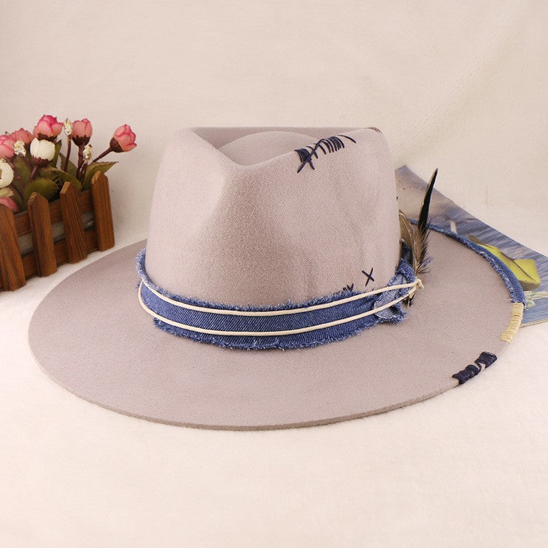 Western Style 100% Wool Fedora Hat | Braided Ribbon & Feather Trim Felted Jazz Cap for Autumn/Winter?