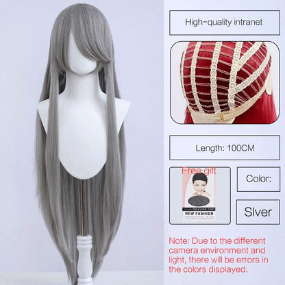 Synthetic Cute Cosplay Wig 40-inch Oblique Bangs Anime Costume Long Straight Lolita Wig Party Wig