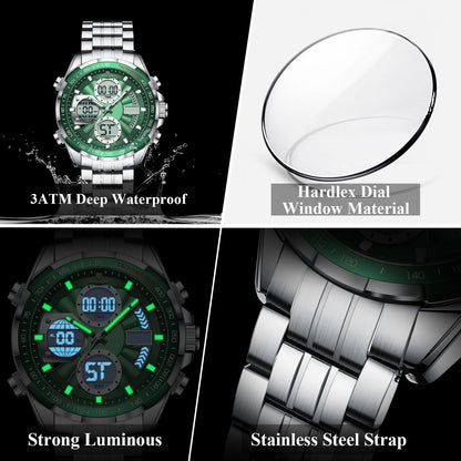 POEDAGAR Top Man Clock Waterproof Electronic LED Luxury Men's Watches Dual Time Display Digital Stainless Steel Men Quartz Watch
