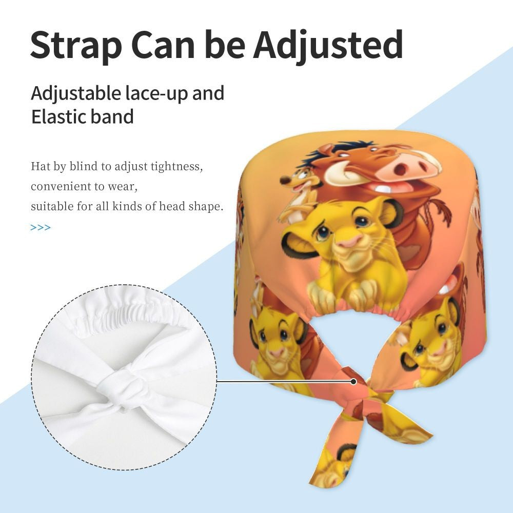 Boné cirúrgico personalizado O Rei Leão, divertido, para homens e mulheres, chapéu de esfoliação, gorro de enfermeira para dentista