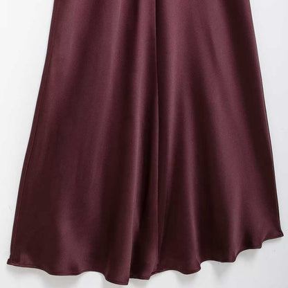TRZA-Women's Long Satin Halter Dress, Backless, Bow Tied, Back Zipper, Female Dr