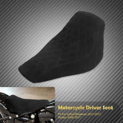 Assento Solo Dianteiro de Couro com Perfil Baixo e Costura em Diamante para Motocicleta Harley Softail Breakout FXBR Rocker FXCW 2008-2017