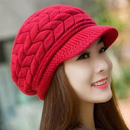 Women's Winter Solid Color Warm Knitting Loose Beret Leisure Ski Cap Korean Version Beret Plus Velvet Thick Knitting Ear Cap