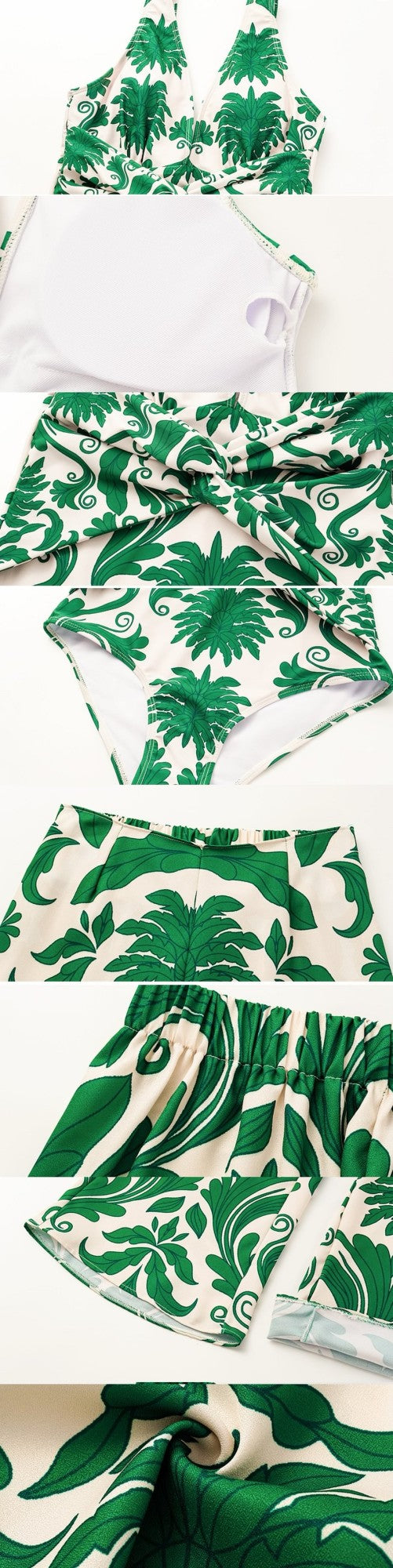 Flaxmaker Women Sexy Deep V Neck Printed One-piece Swimsuit and Pants Sets Swimwear Monokini Girl Beach Bathing Suits Beachwear