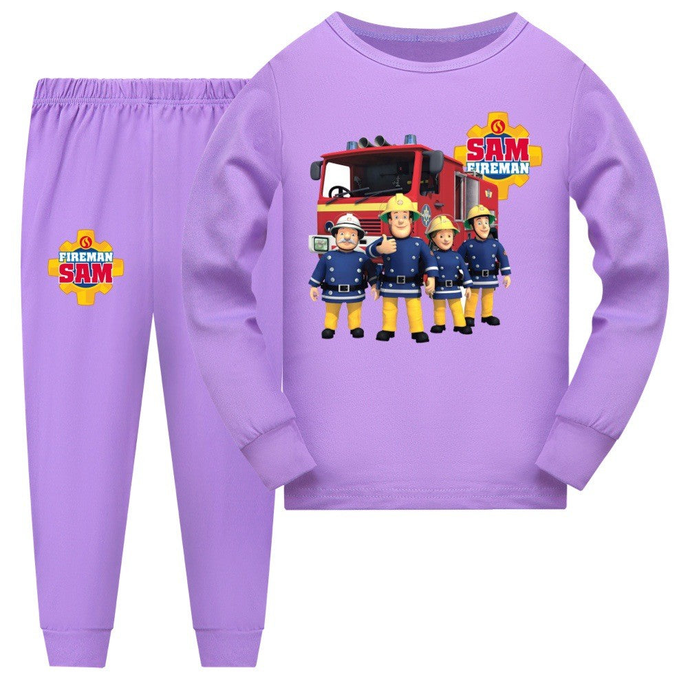 Anime Fireman Sam Clothes Kids Fire Fighting Pajama Sets Baby Girls Homewear Toddler Boys Nightwear Children Long Sleeve Pijamas
