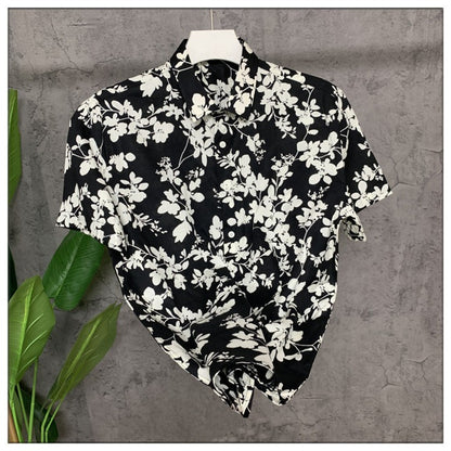 High-end  new summer big floral short-sleeved shirt for men, stylish casual half-sleeved shirt, trendy brand top