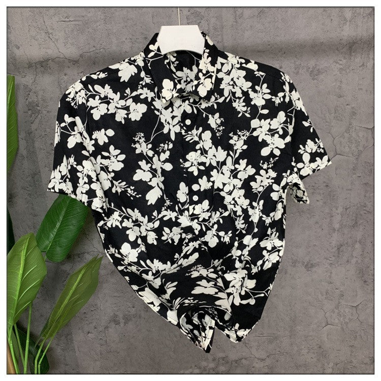 High-end  new summer big floral short-sleeved shirt for men, stylish casual half-sleeved shirt, trendy brand top