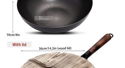 Panela Wok de Ferro Puro Konco, Panela de Ferro Fundido Antiaderente, Uso Geral para Fogão a Gás e Indução 32cm