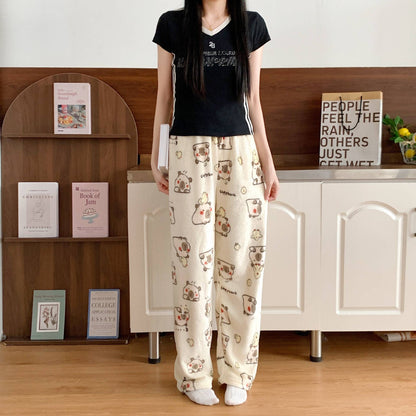 Anime Stitch Plush Pajama Pants Sanrio Kawaii Hello Kitty Cute Women Winter Warm Student Sleeping Pants Loose Casual Home Pants