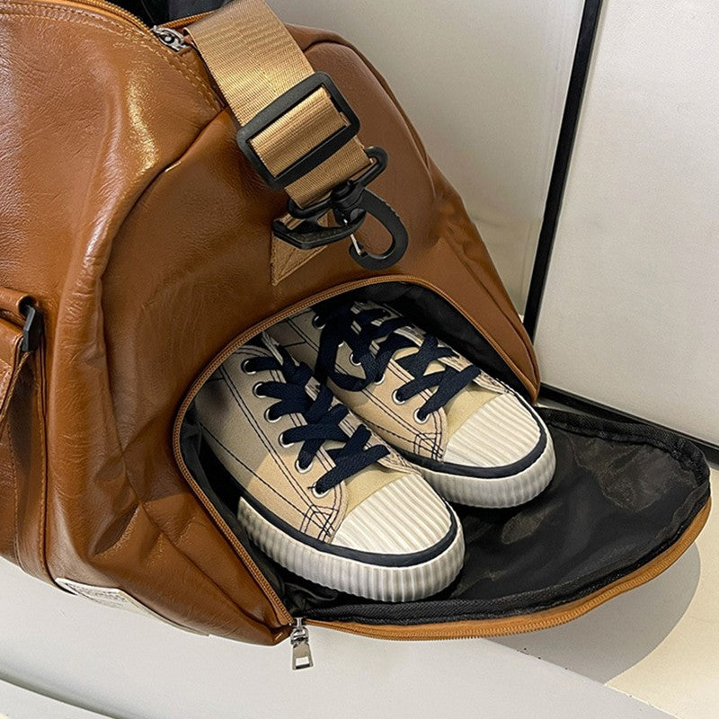 PU Travel Duffel Bag Waterproof Luggage Handbag with Shoes Pocket Weekender Overnight Daypack Dry Wet Sports Shoulder Tote Pack