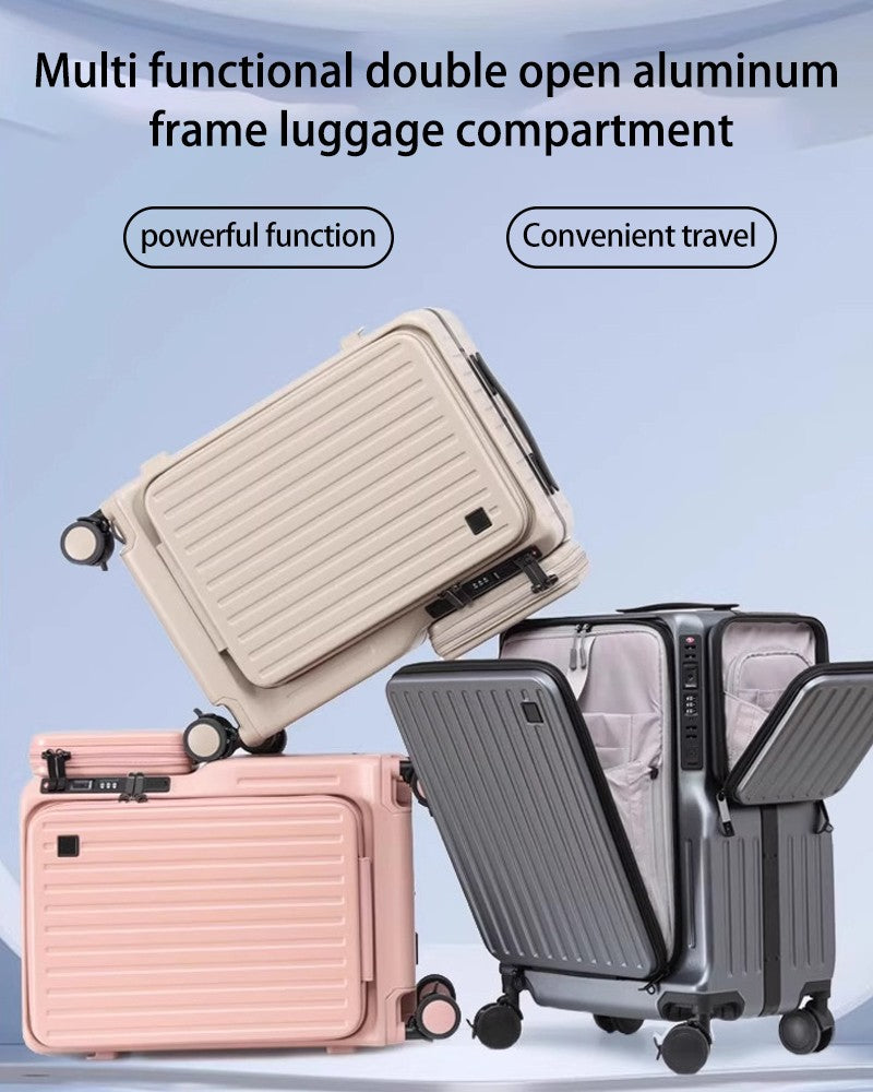 Mala de Viagem Multifuncional de Abertura Dupla de 20 Polegadas em PC com Porta USB, Suporte para Celular e Rodas com Freio, Bagagem de Viagem para Homens e Mulheres