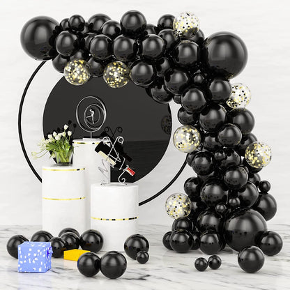 Black and Gold Balloons Garland Arch Kit with Starburst Foil Balloons for Wedding Birthday Family Party Decorations Supplies