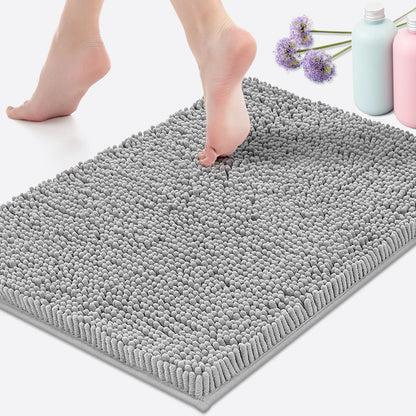Tapete de Banho de Pelúcia Macia Chenille Absorvente Lavável à Máquina Tapete de Banheiro Antiderrapante Adequado para Bacias e Chuveiros